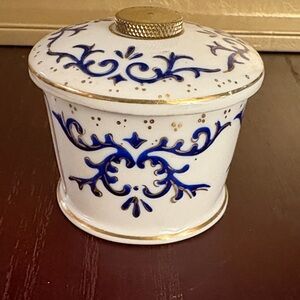 Classic White and Blue Ceramic-Porcelain Stamp Holder / Container with lid